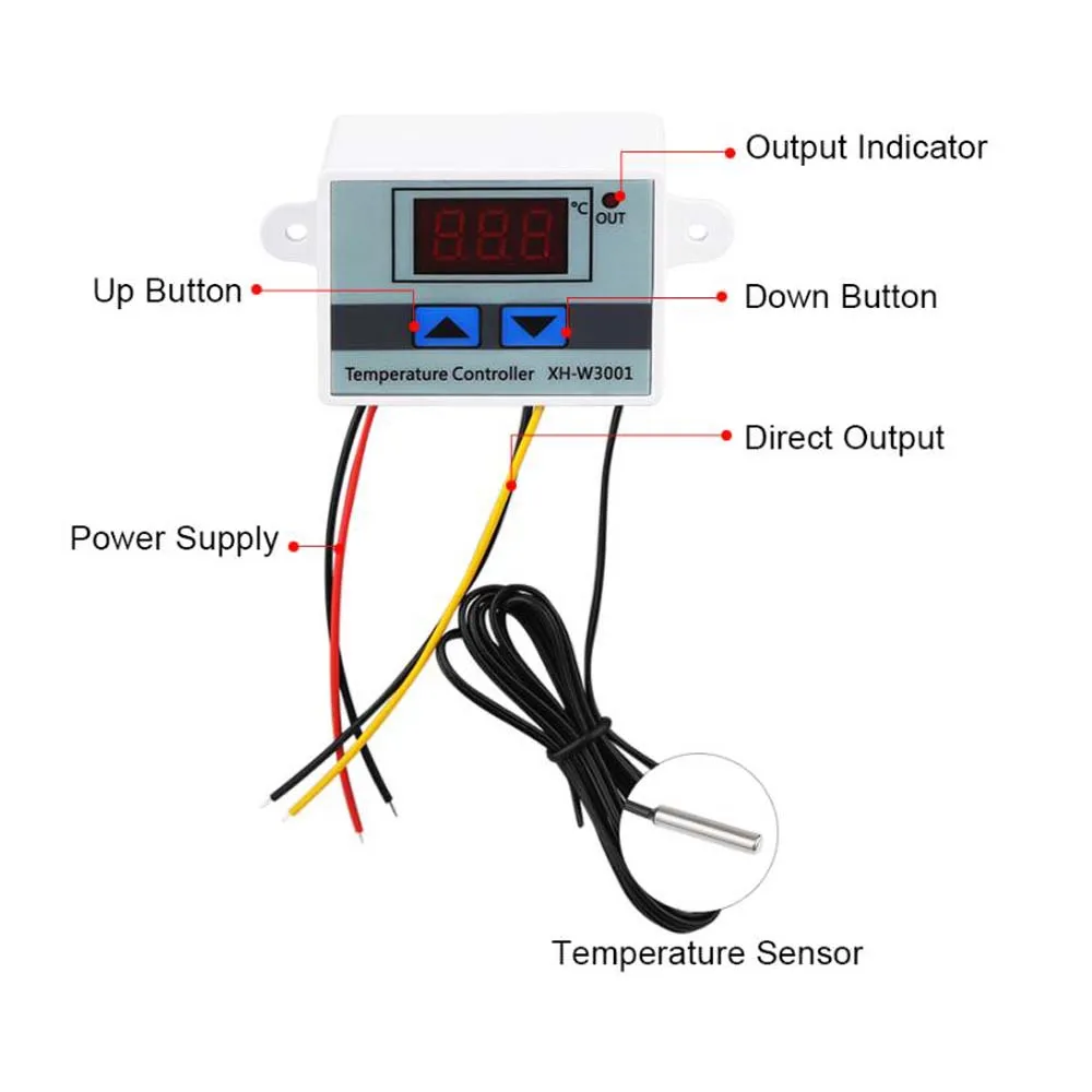 

XH-W3001 Temperature Controller 12V 24V 220V LED Temperature Switch For Incubator Cooling Heating Switch Thermostat NTC Sensor