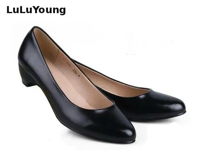 33-41 Women's Shoes Low Heels Black Genuine Leather Work Shoes Shallow Mouth Comfortable