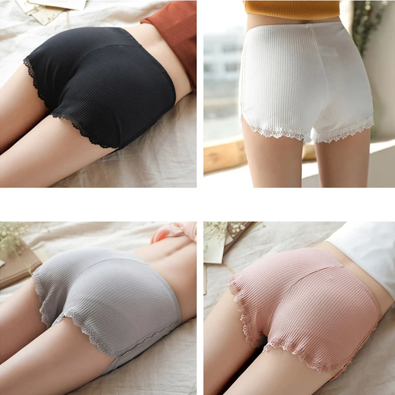 Women High Waist Tummy Control Under Shorts Floral Lace Trim Seamless Short Pants