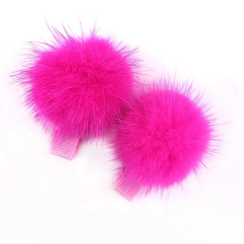 hotpink Заколки для волос с помпоном из натурального меха норки для маленьких девочек, 5 см, заколка для волос для маленькой принцессы, детские повязки на голову, аксессуары для волос, 2 шт., рождественский подарок - Цвет: hotpink