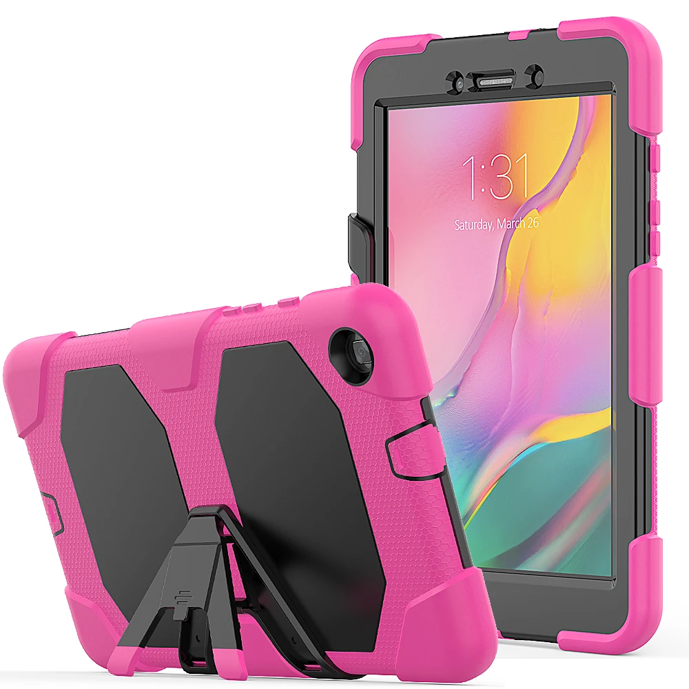 rose red Для samsung Galaxy Tab A 8,0 T290 SM-T290 SM-T295 Чехол ударопрочный силиконовый PC Стенд Крышка 3-х уровневая защита чехол для планшета защитный корпус - Цвет: rose red