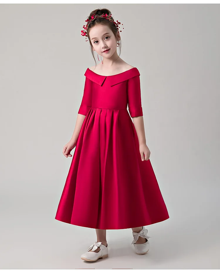 CHILDREN'S Piano off-Shoulder Playing Formal Dress New Style Flower Boys/Flower Girls Red Girls Chorus Costume Autumn