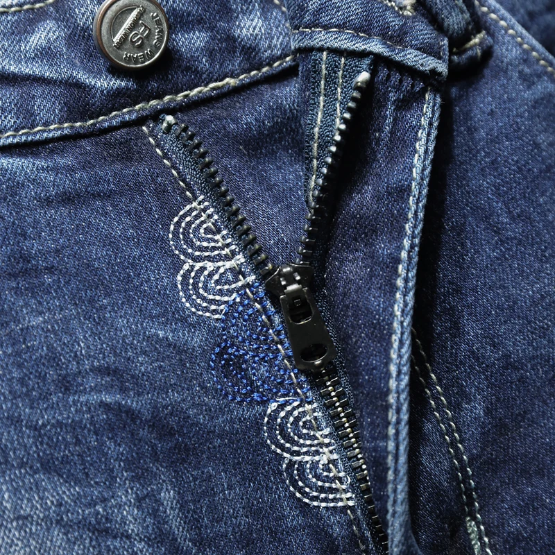 KSTUN Men Jeans Slim Fit Stretch Blue Autumn and Winter Casual Denim Pants Embroidered Designer