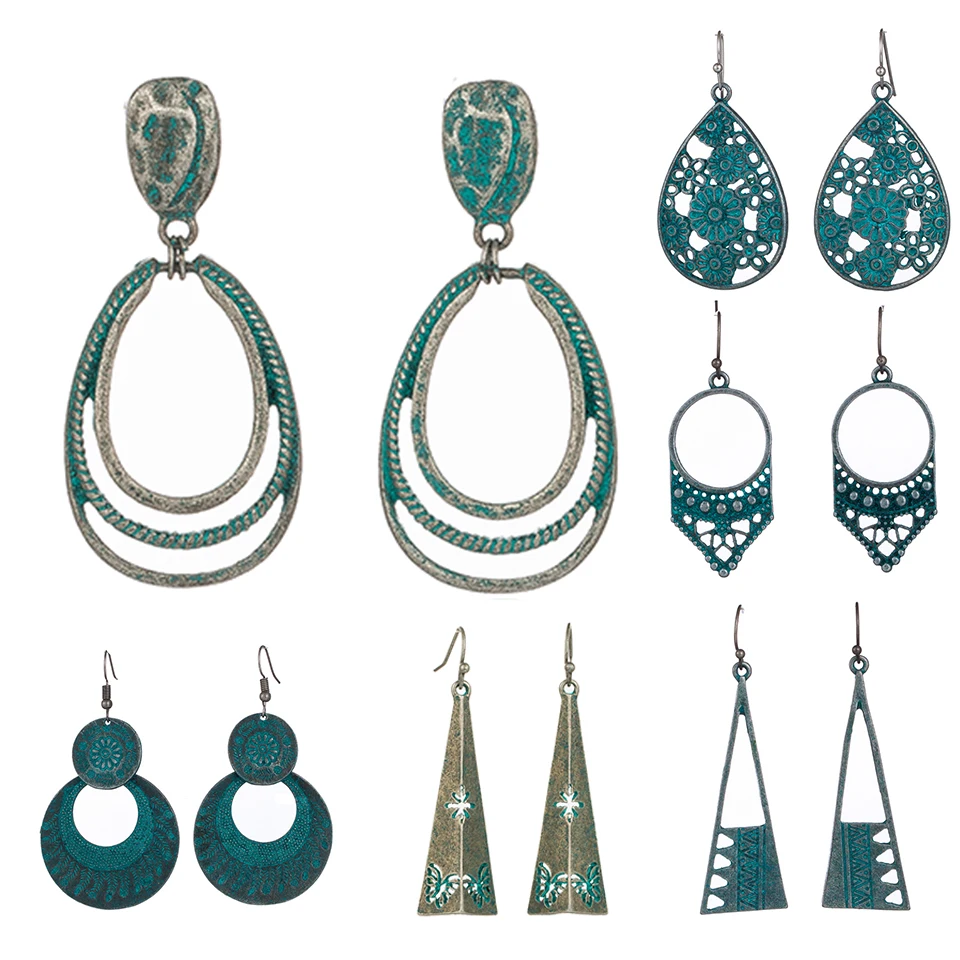 Антикварные винтажные модные серьги 2019 boho зеленые большие висячие для