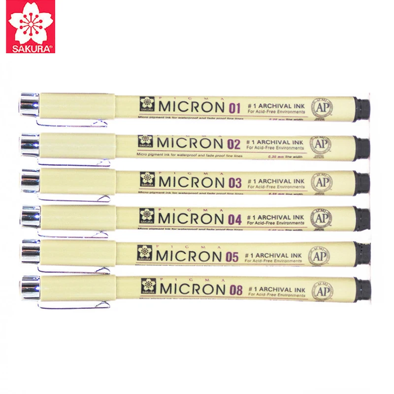 Pigma Sakura Micron Pen Set Waterproof Fine Liner Marker Pen Painting Drawing Sketch Markers Artistic Cartoon Design 6pcs/Lot marker pens,pen marker,markers pen,marker pen,art marker pens,art markers,manga markers,sketching markers,micro pens,drawing pen