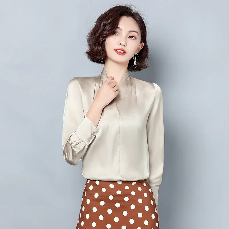 

2020 Spring New Silk Blouse Solid Color Large Size Commuter Women's Tops Smooth and Comfortable Breathable Thin Blouses 2197