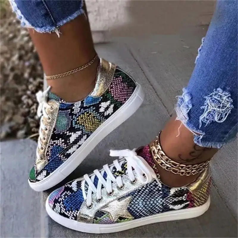 flower ECN Для женщин CREEPERS обувь на плоской подошве со змеиным принтом на шнуровке; женская повседневная обувь на плоской подошве; Прямая поставка; на платформе Демисезонный обувь; женские кроссовки - Цвет: flower