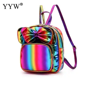 

Transparent Backpack With Bow Adjustable Strap Backpack Fashion Mini Rainbow Color Small Shoulder Bags For Travels Shopping