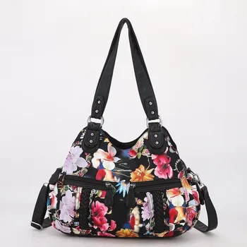 

New Arrival Fashion Floral Print Women Satchel Handbag Shoulder Bag Messenger Tote with Long Shoulder Strap in Washed PU Leather