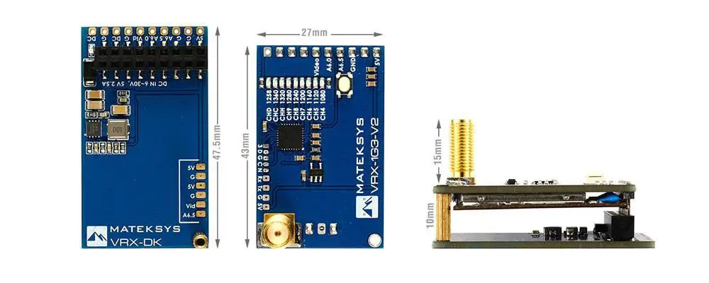 Matek System Mateksys VRX-1G3-V2 / VTX-1G3 1.3GHz FPV Video 2CH 9CH Transmitter 9CH Wid Band Receiver RC Drone Long Range Goggle