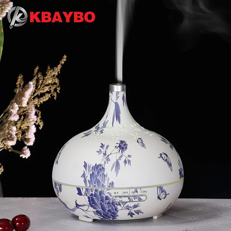 

KBAYBO 400ML aroma diffuser Pointed water drop blue flower petal hollow with silver mouth Aromatherapy diffuser