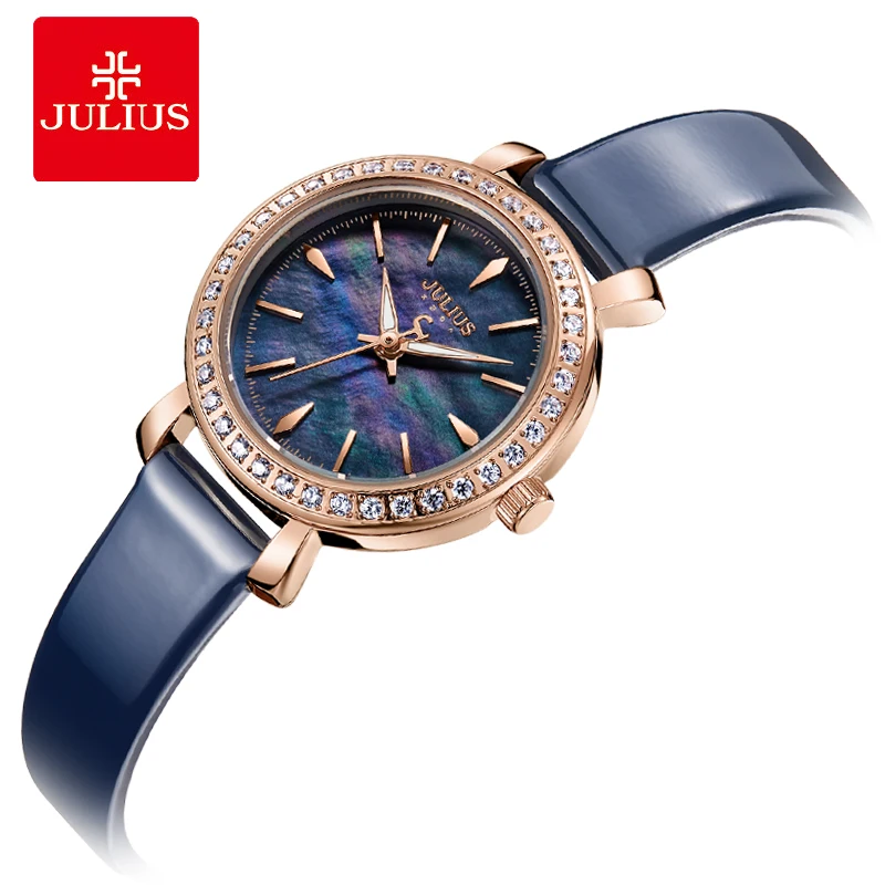 Julius Neue дизайнер Uhr Koreanische Stilvolle Kristall Uhr futr Frauen Blau модеран Kleid Uhr Япония Bewegung Montre Stunde JA-10