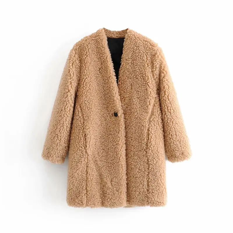 khaki coat Звездный Светлячок, элегантное Свободное пальто с одной пряжкой и v-образным вырезом, прямое длинное женское пальто, повседневное деловое официальное флисовое пальто для женщин - Цвет: khaki coat