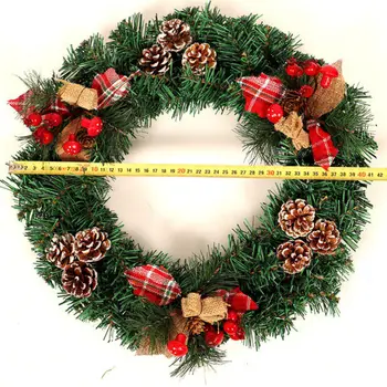 

Xmas Wreath Light String Lattice Cloth Cutting Pine Cone Garland Festival Party Home Garland Decor Hanging Wreath Ornament #