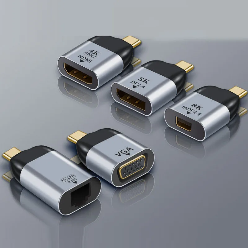 

USB Type-C to HDMI DP VGA miniDP RJ45 Converter Adapter PLUG Projection 4K 60Hz HD video transmission for Mac PC Laptop Phone TV