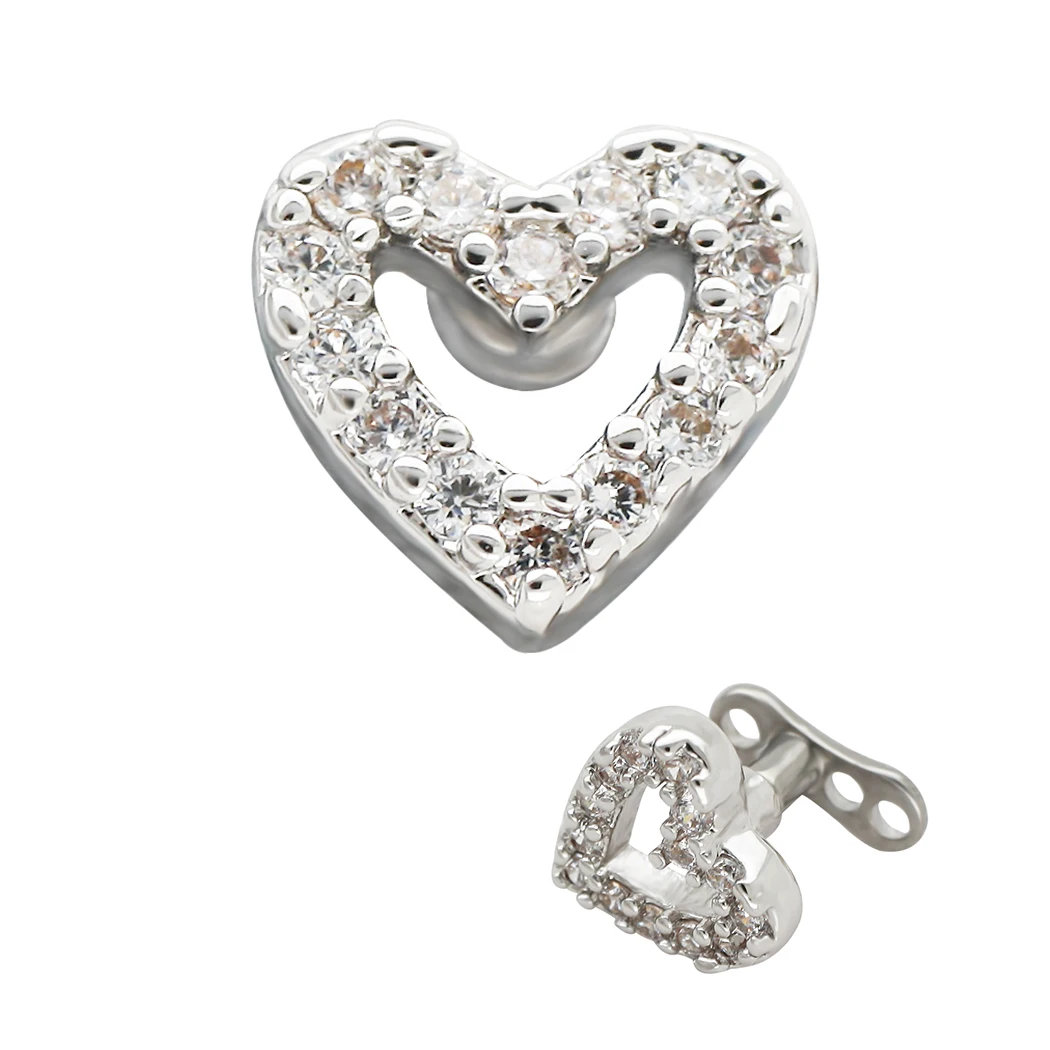 Jhjt 1Pc Heart Dermal Anchor Top Con Base In Titanio Micro Piercing Dermici Cz Skin Diver Surface Plants Gioielli Sexy