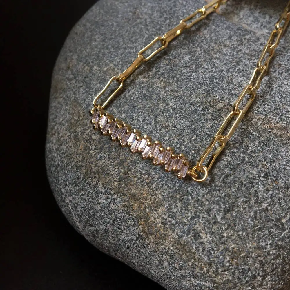 FUWO Shiny Cubic Zircon Bracelet,Golden Plated Long Box Chain Hip Hop Style Brass Jewelry Wholesale BR010 5Pieces/Lot