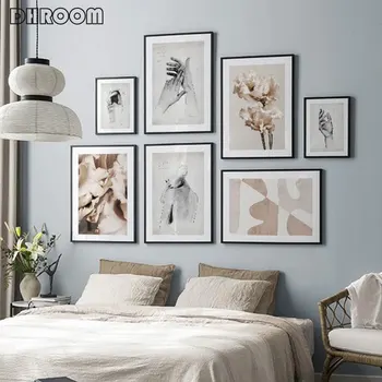 

Black White Nordic Poster Abstract Woman Hands Canvas Print Modern Pink Flower Wall Art Painting Decorative Picture Home Decor