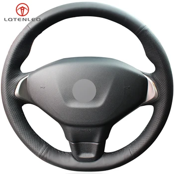 

LQTENLEO Black Artificial Leather DIY Hand-stitched Car Steering Wheel Cover For Peugeot 301 2014-2019
