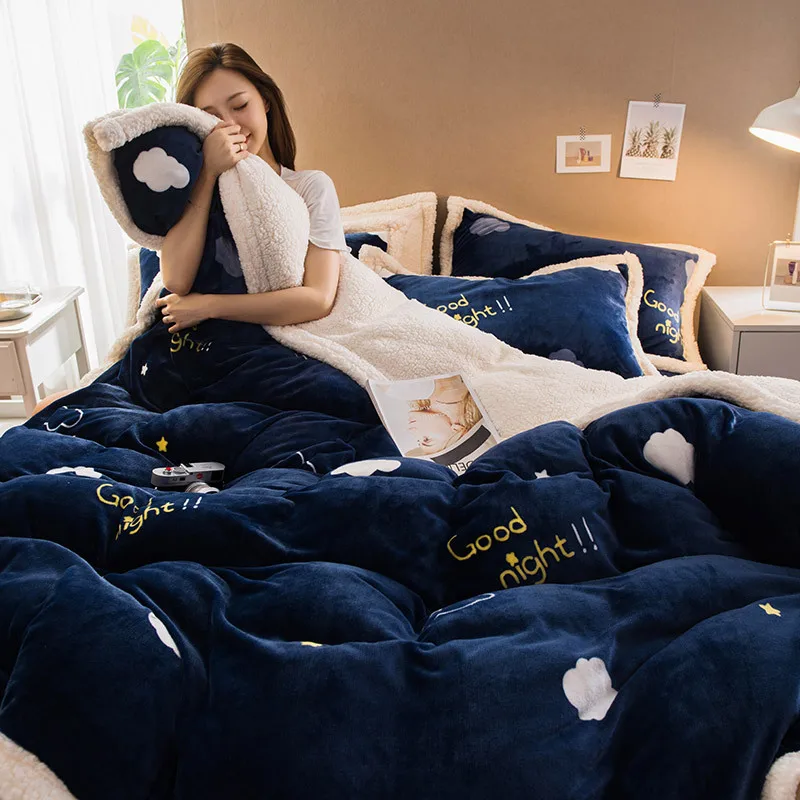 4pcs K Зимний, милый мультяшный рисунок, молочный бархат, простыни, пододеяльник, четыре части, утолщенный ягненок, бархат, удобные, теплые постельные принадлежности - Цвет: 4pcs K