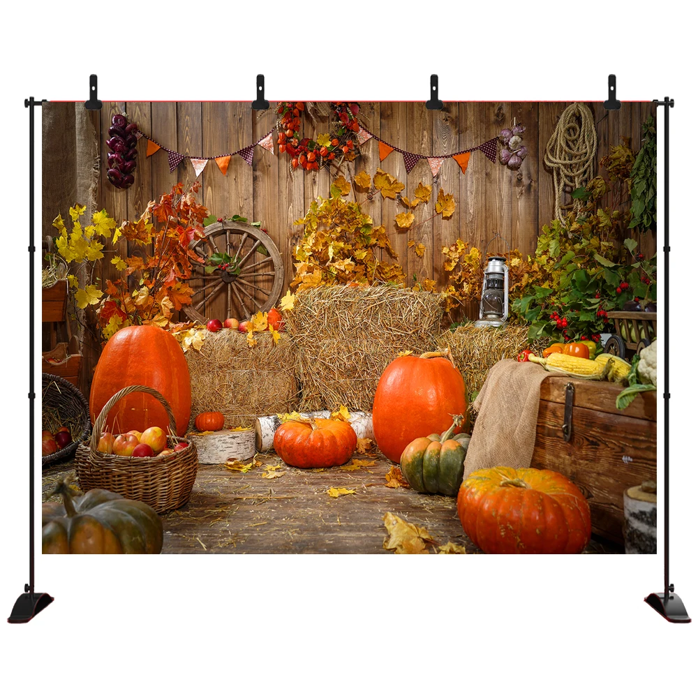 

Fall Harvest Thanksgiving Day Photography Backdrop Wooden Farm Pumpkins Straw Vinyl Background for Party Photo Studio