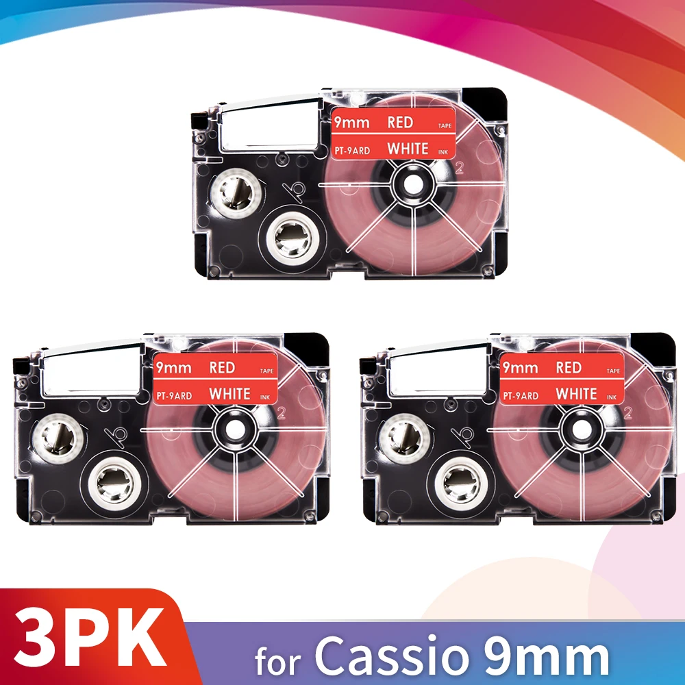 Topcolor 3PK белая на Красной этикеточной ленте 9 мм * 8 м Замена Casio XR 9ARD этикетка