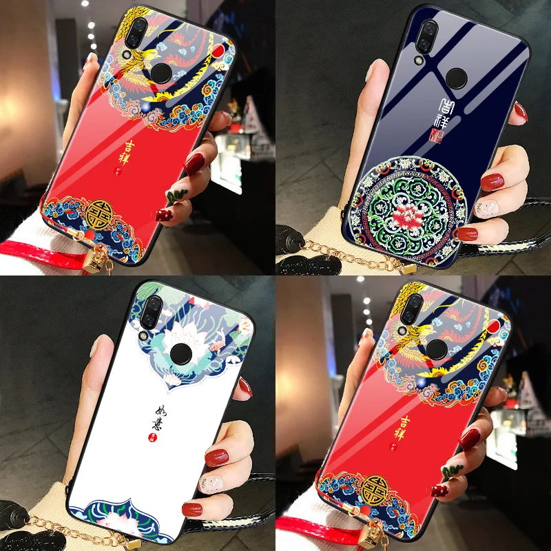 Founda для huawei nova 3 Роскошный чехол из закаленного стекла в китайском стиле мягкий