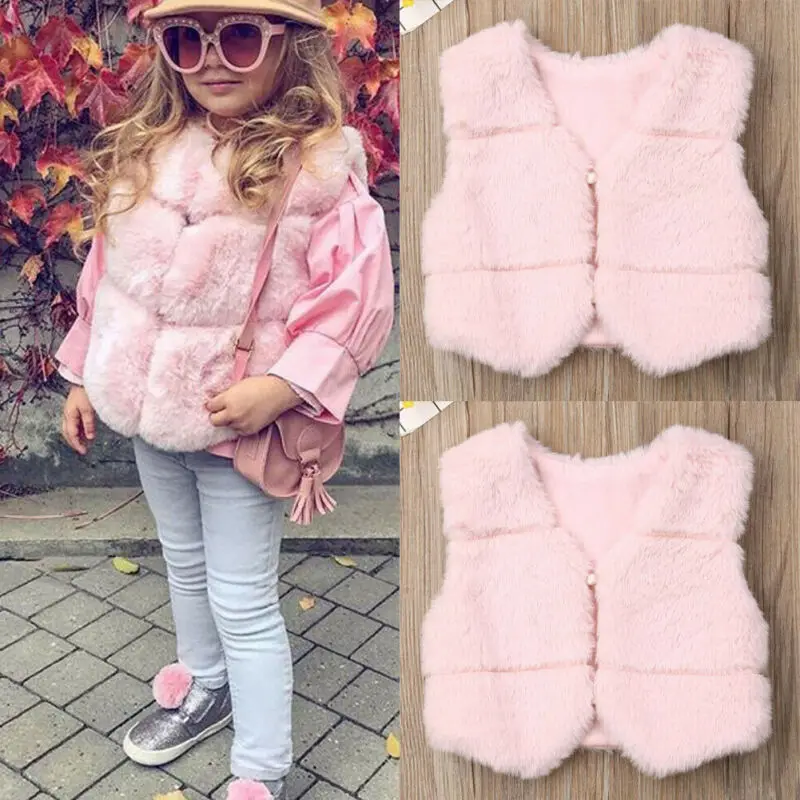  New Fall Winter Fashion Kids Baby Girls Faux Fur Vest Little Girls Princess Cute Thick Warm Coat To