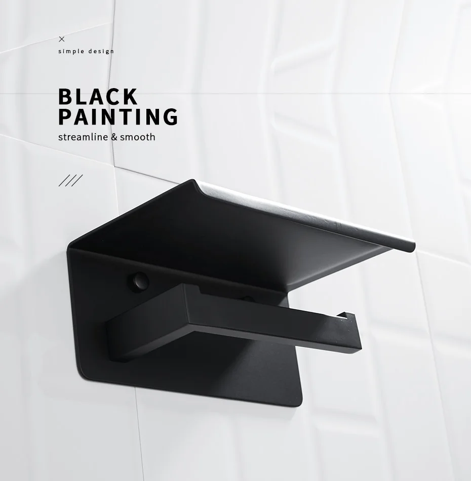 SOGNARE 304sus Black Toilet Roll Paper Rack with Phone Shelf Wall Mounted Bathroom Paper Holder Bathroom Shelves Tissue Boxes