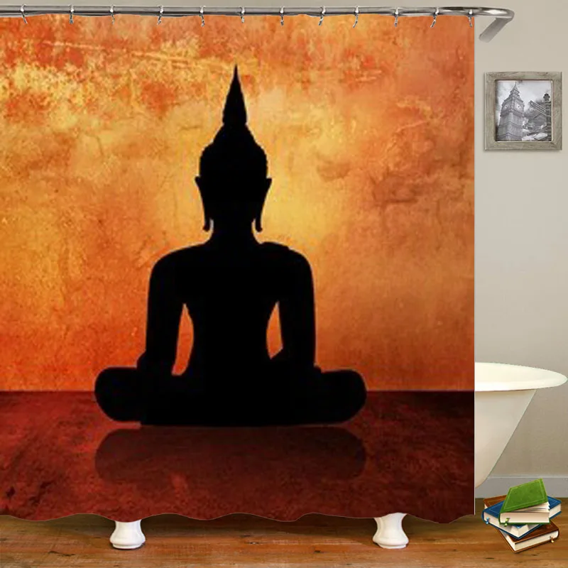 Buddha Silhouette Новинка Будда силуэт водостойкая живопись душевая занавеска в комплекте Ретро винтажный Будда Зен беззвучность занавес для ванной s спокойный мир - Цвет: Buddha Silhouette