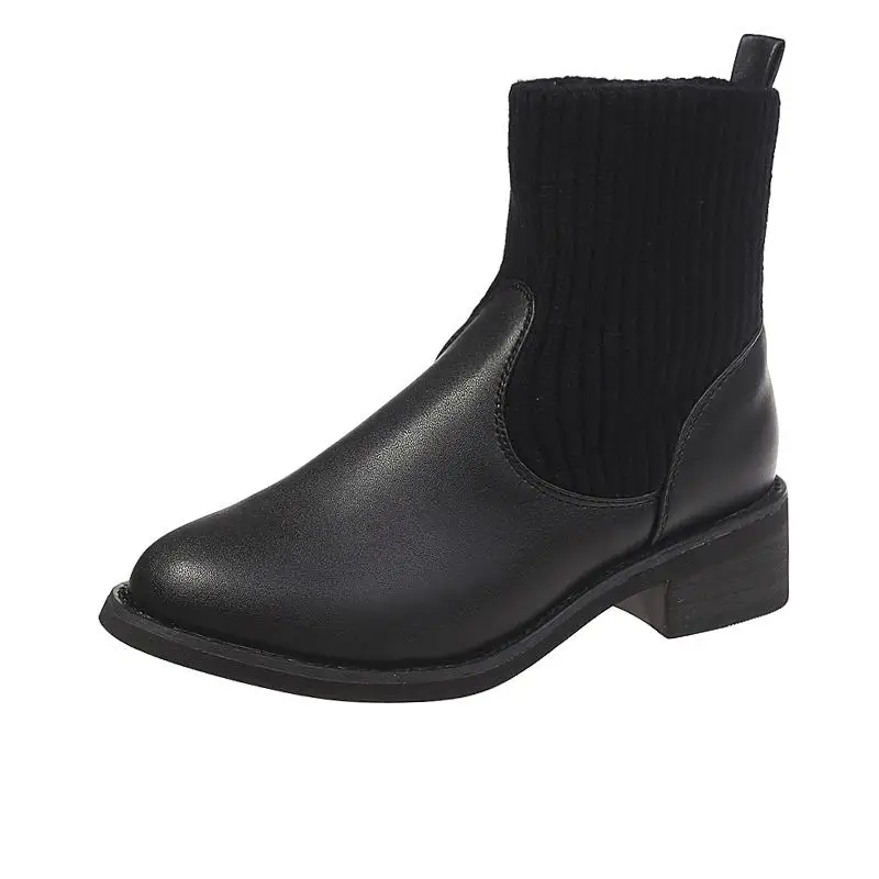 Г. Плюшевые и ботильоны зимние ботинки «Челси» на квадратном толстом каблуке женские лакированные ботинки на высоком каблуке в британском стиле - Цвет: Black matte