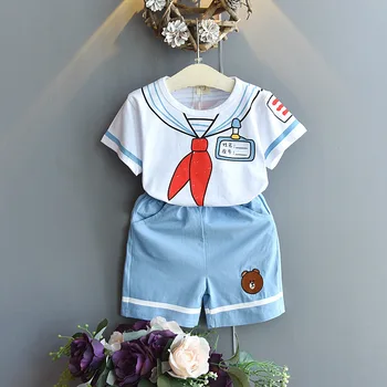 

2-7T Kids Summer Set 2PCS Red Scarf Academic Style School Uniform Sets Boys Outfits Boy Baby Summer Clothes Toddler Girls Outfit