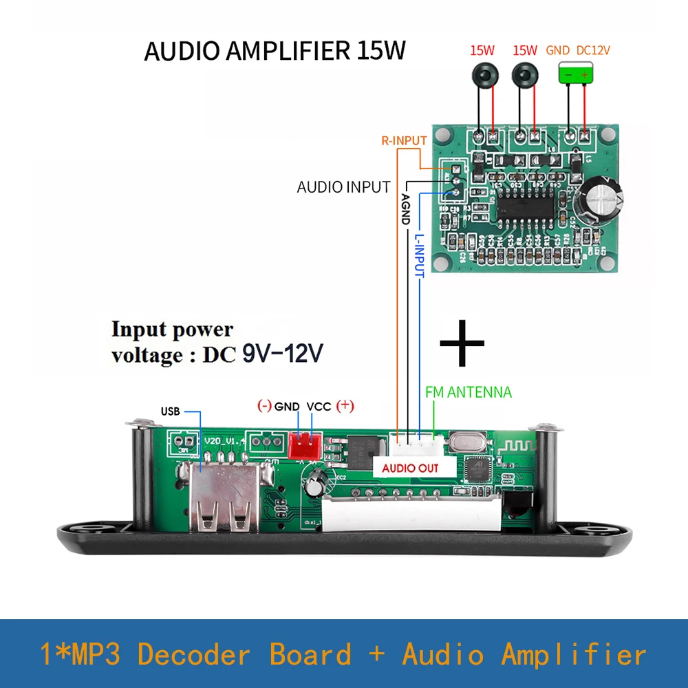 kebidu Bluetooth 5.0 Decoder Board Module MP3 WMA WAV AUX 3.5MM Car Audio MP3 Player USB TF FM Decoder Board With Remote Control 