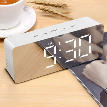 

LED Mirror Night light Alarm Clock Snooze Wake up Table Clock Large Digital Clock Desktop Electronic Clock USB/AAA Powered Decor
