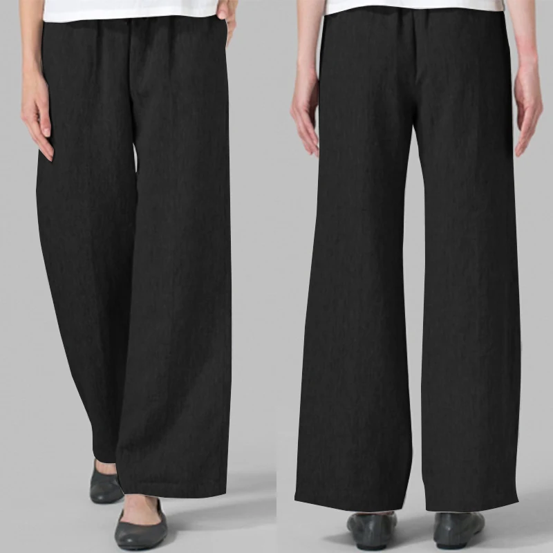 Модные женские брюки Pantalon 2019 ZANZEA осенние однотонные широкие брюки повседневные эластичный пояс кружево Up женские брюки оверсайз