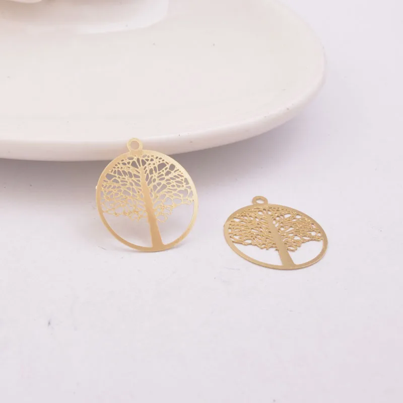 50pcs AC5448 18*21mm Painted Brass Life Tree Charm Small Trees Watermark Pendant Filigree Jewelry Earring Findings