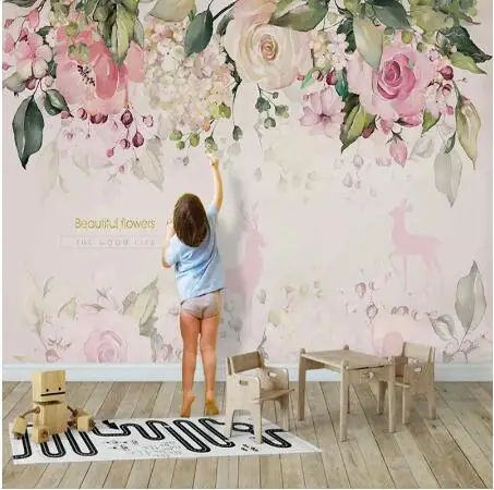 

Photo Wallpaper 3D Stereo Pink Flowers Murals Cartoon Kids Girl's Bedroom Background Wall Paper Living Room Modern Simple Decor