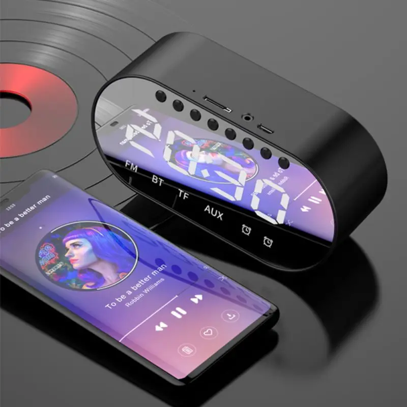 Будильник беспроводной Bluetooth 4,2 динамик с зеркальной поддержкой Tf карты сабвуфер прикроватный маленький стерео Bluetooth динамик