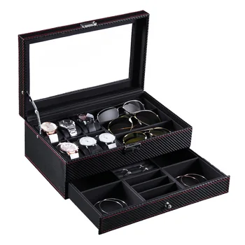 

6 slots luxury fashion men home black color carbon fiber watch box top quality watch storage box for men Watches 200803-01