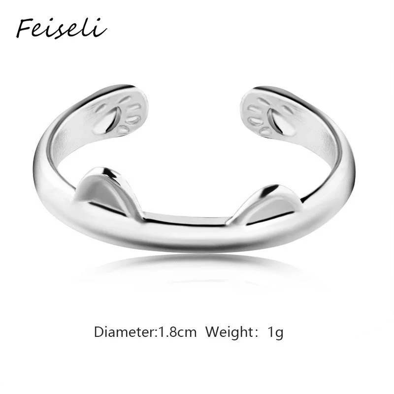 Feiseli очаровательное кольцо с когтями в виде кошачьих ушей для женщин, персонализированное кольцо с отверстием, регулируемое кольцо на палец с орнаментом