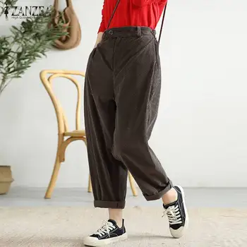 

Plus Size Women's Corduroy Pants 2020 ZANZEA Vintage Harem Trousers Spring Elastic Waist Long Turnip Female Button Pantalon