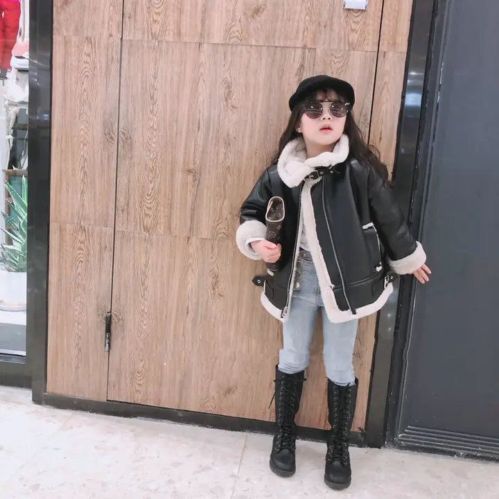 Leather Jackets for Girls Winter PU Leather Jackets for Kids Girls Fur Outerwear Long Girls Coats and Jackets Children Coat