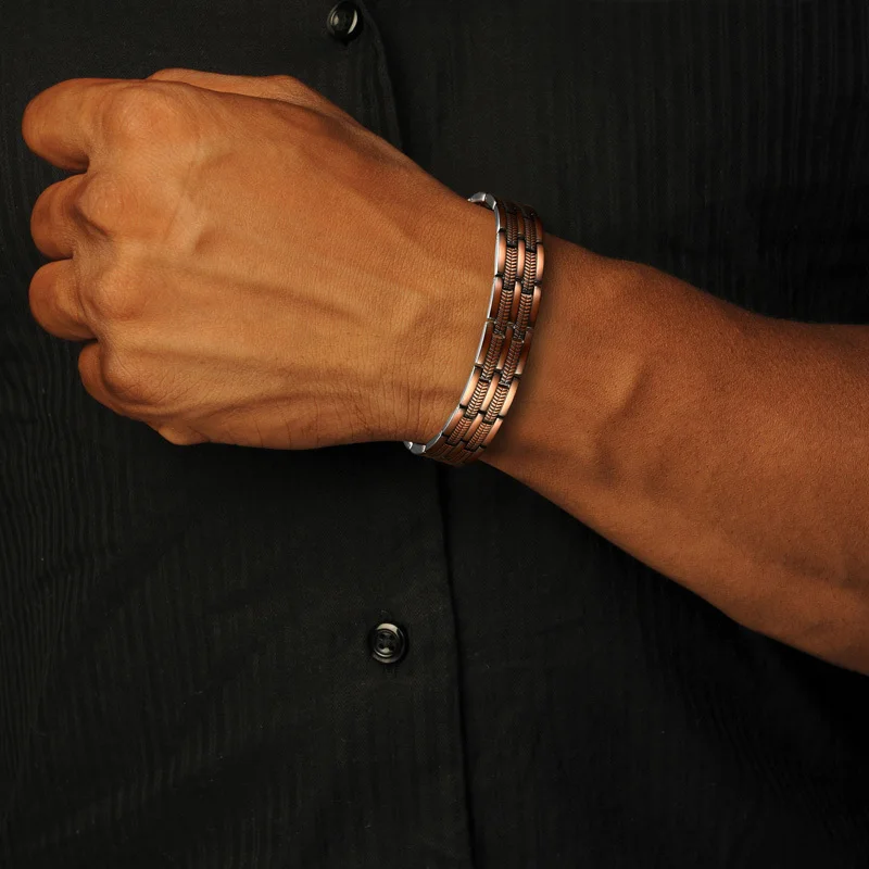 Mens Elegant Pure Copper Therapy Link Bracelet Pain Relief For Arthritis And Carpal Tunnel Male Jewelry 8.46"