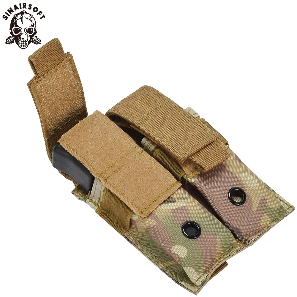 SINAIRSOFT Tactical Nylon 9mm 600D Molle Dual Double Pistol Magazine EDC Pouch Close Holster For Outdoor Hunting Combat Military