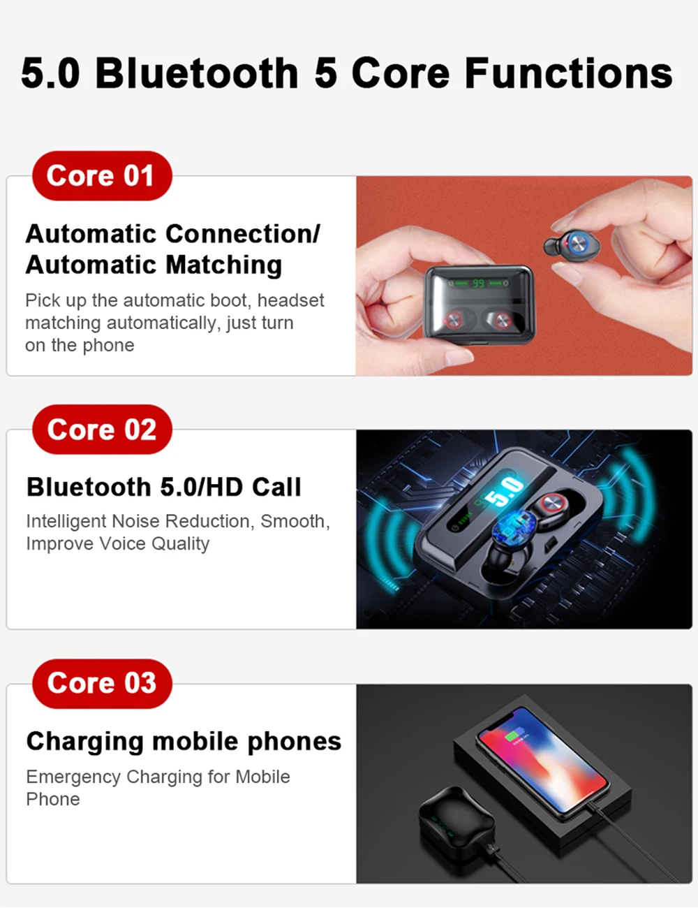 wireless led power display bluetooth 5.0 headphones HIFI touch contro earphones gaming headsets 1200mAh Charging case waterproof
