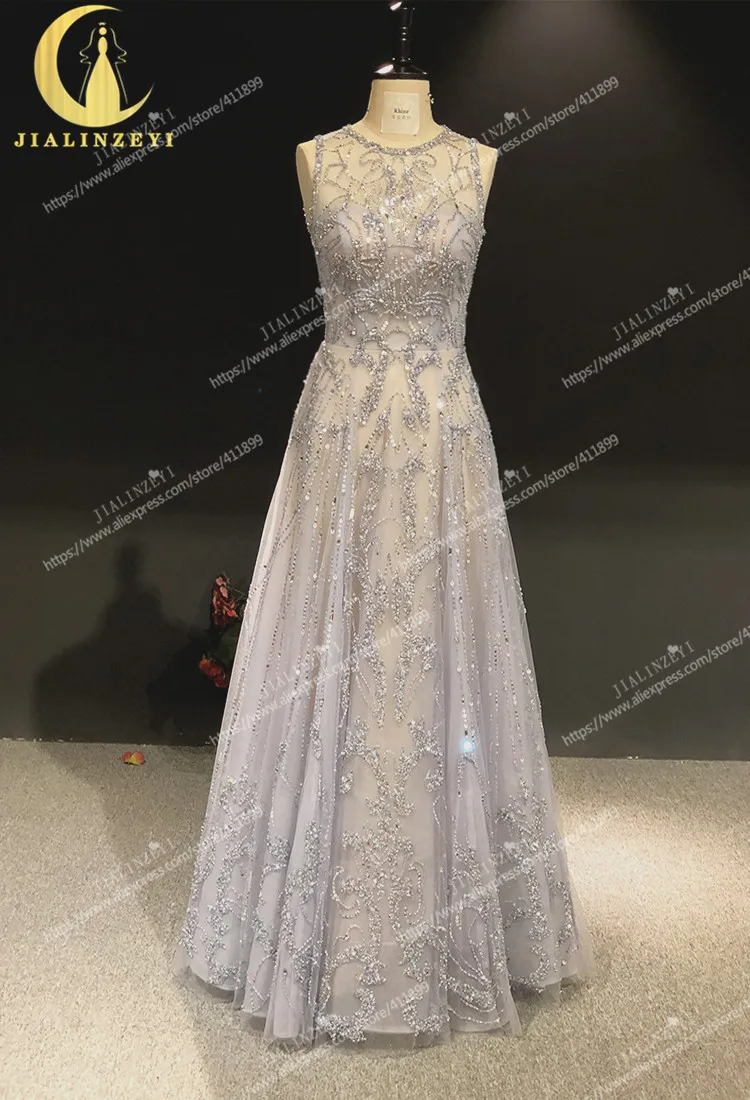 Rhine real Pictures роскошный бисер Кристалл сексуальный Серый Пол Длина vestido de noiva халат de soiree Арабский Вечерние платья Длинные