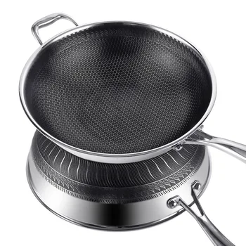 

cooking wok cookware Non-stick frying pan 304 double-sided stainless steel frying pan fried vegetable cooker without lampblack