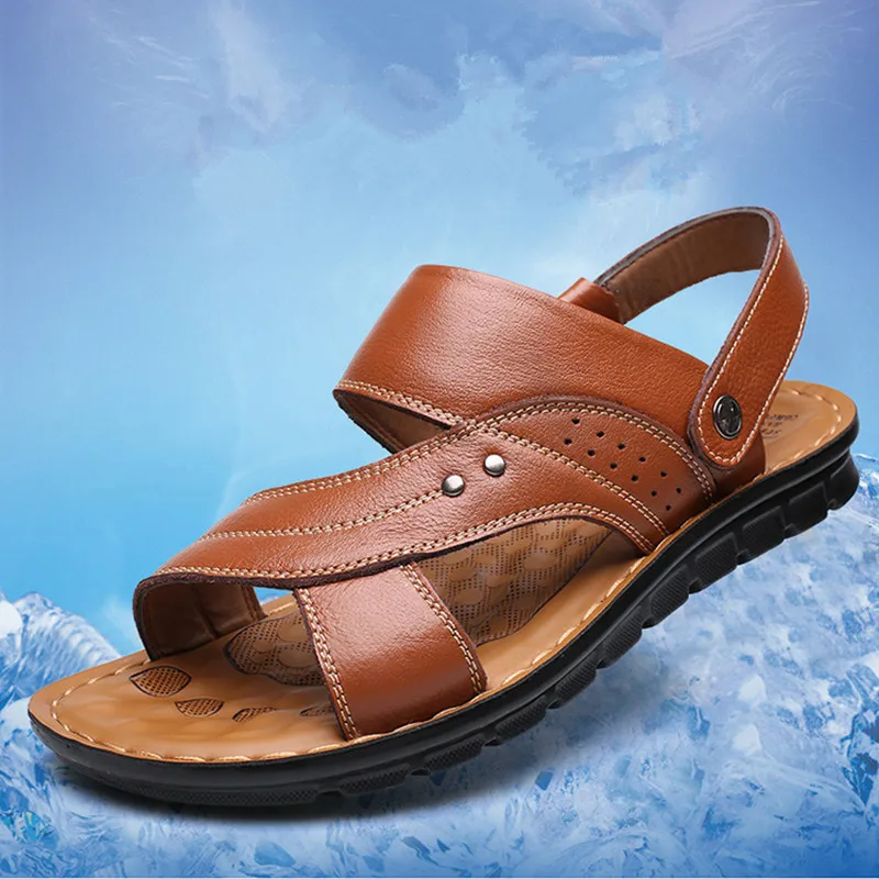 

2016 Wenzhou New Style Sandals Men's Full-grain Leather Simple Wearable Genuine Leather Outdoor Sandals Men's Dual Purpose Sanda