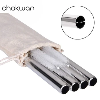 

Metal Reusable 304 Stainless Steel Straws Straight Drinking Straw 12mm Wide Bubble Tea Boba Straw With Cleaning Brush Party Bar