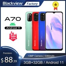 Blackview A70 Smartphone 3GB + 32GB Octa Core Android 11 téléphone portable 13MP caméra arrière 6.517 Waterdrop 5380mAh 4G LTE téléphone portable 
